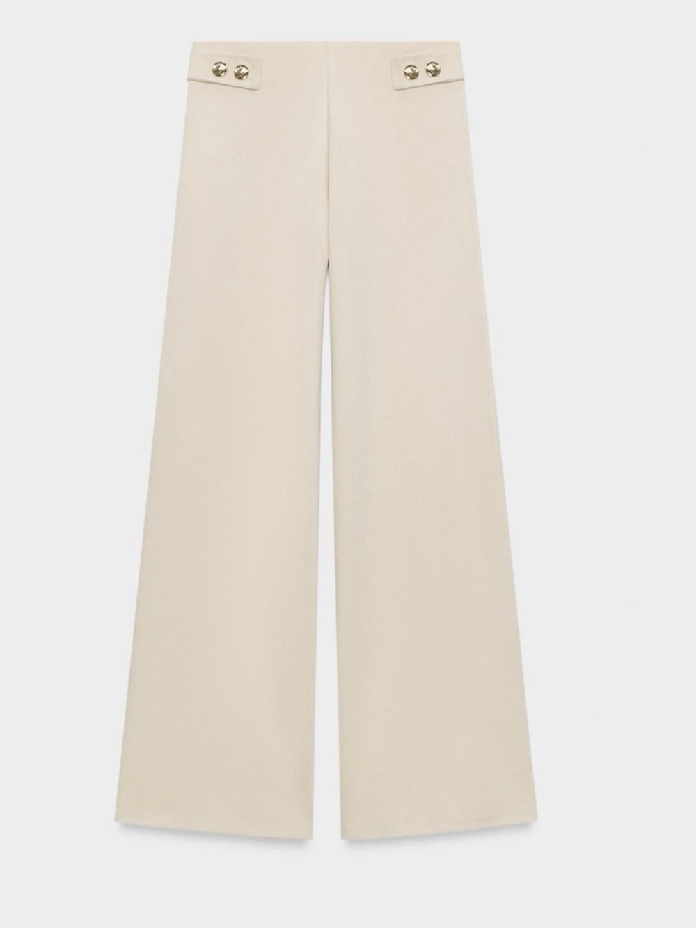 High-Rise Wide-Leg Cream Pants with Button Detail pique trousers Zara